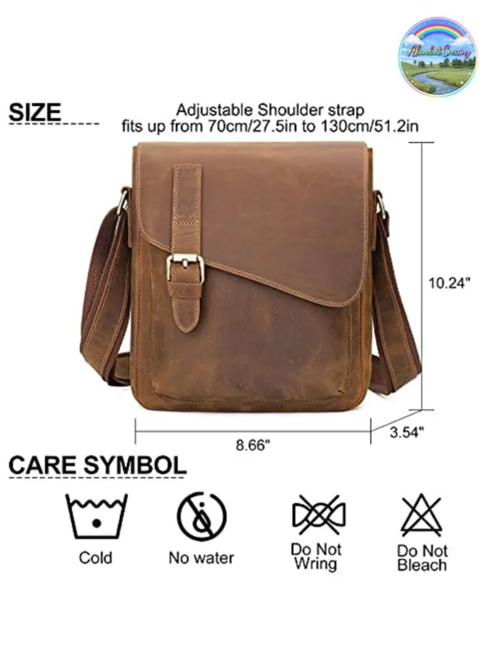 Genuine Leather Messenger Bag Crossbody Fits 11.5 Inch Tablet